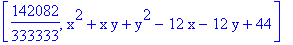 [142082/333333, x^2+x*y+y^2-12*x-12*y+44]